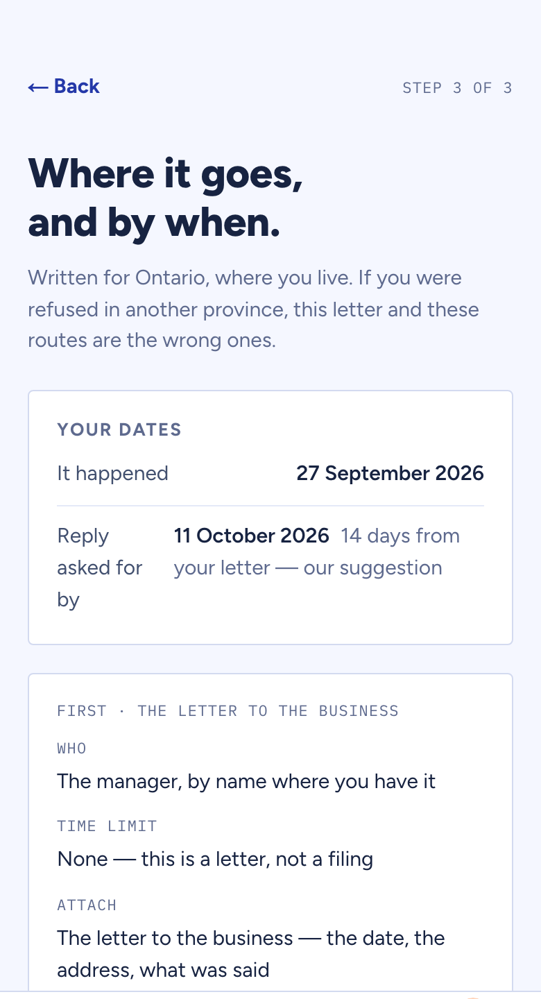 The “Where it goes, and by when” screen, with the date it happened and the routes for Ontario.